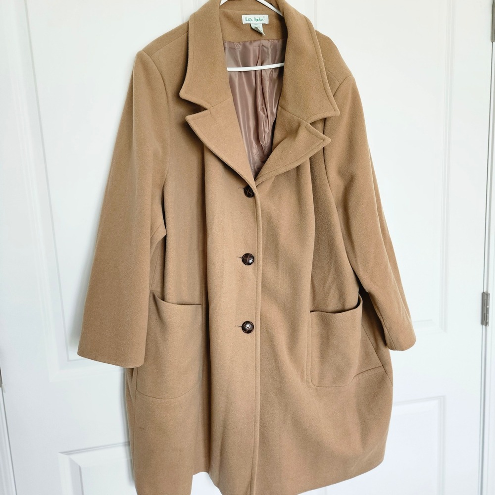 Ulla Popken Plus Coat Jacket Womens Sz 28/30 - Camel Mid-Length Button Closure